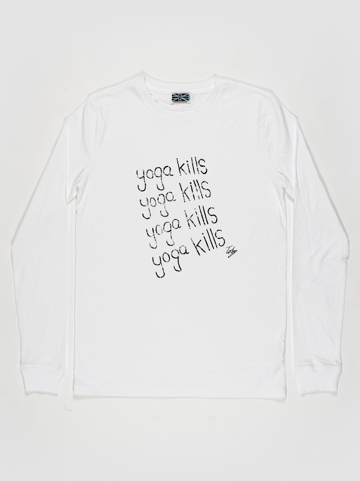 YOGA KILLS – WHITE LONG SLEEVED FITTED T-SHIRT